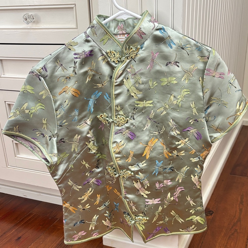 Cheongsam Embroidered Satin Dragonfly Top